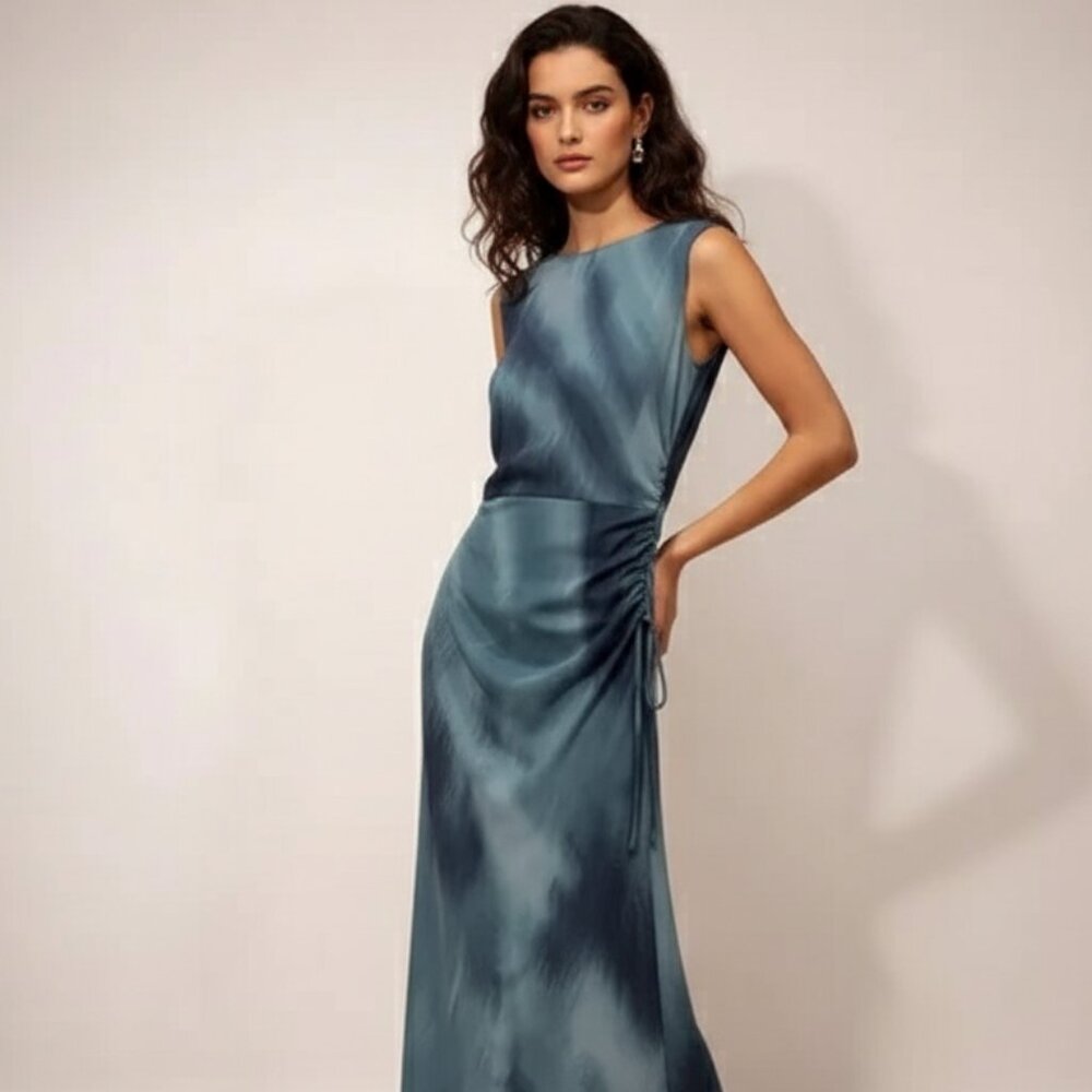 NWT Ena Pelly Lou Gathered Mesh Maxi Dress